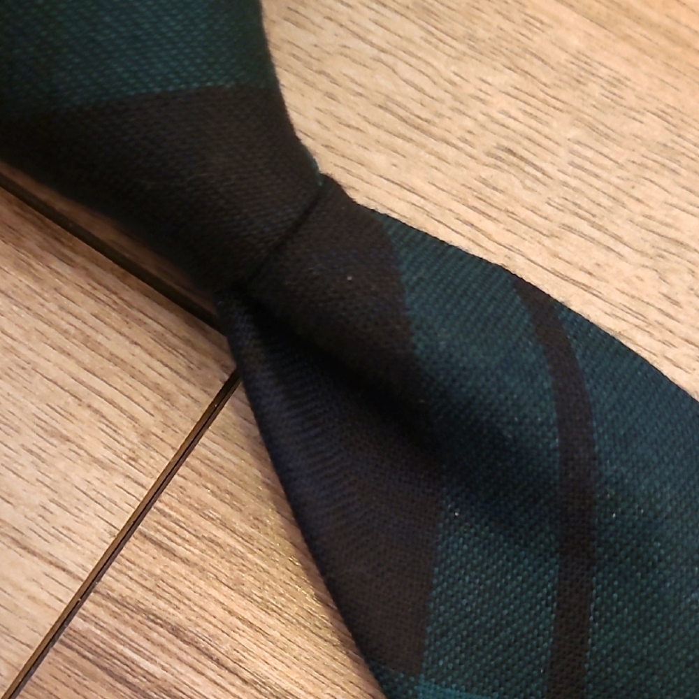 J CREW Recent Navy‎ Black Green Plaid Weave Wool USA Mens Skinny Preppy Tie